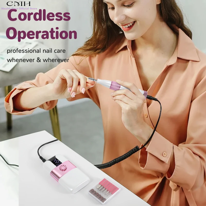 Perceuse à ongles électrique améliorée 15000 tr/min sans fil 12 têtes de ponçage grande batterie outil de manucure de Salon Portable pour ongles en Gel acrylique