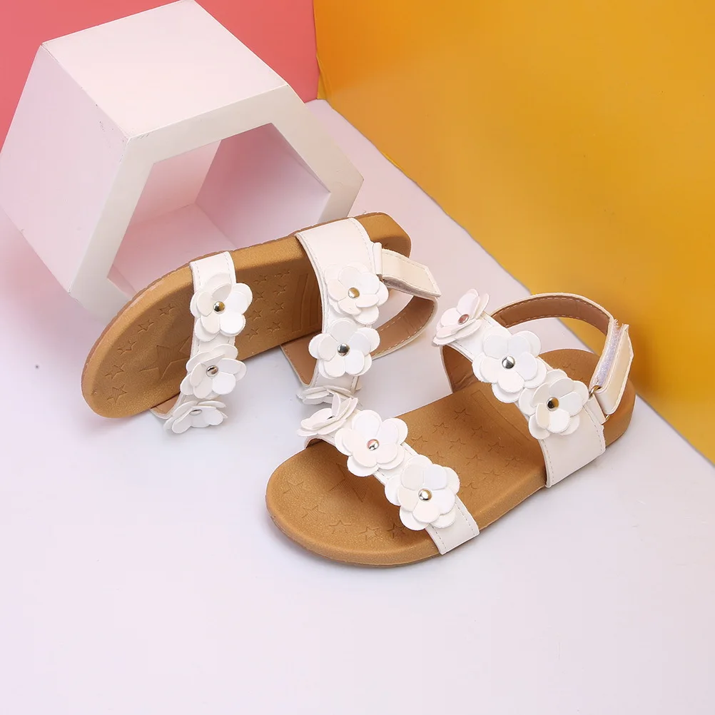 صنادل فتاة الصيف الأبيض 28 حجم داخل طول 17.6 سنتيمتر خفيفة الوزن بولي Cowhide زهرة ديكور المضادة للانزلاق وحيد مدرسة الشاطئ باردة #5