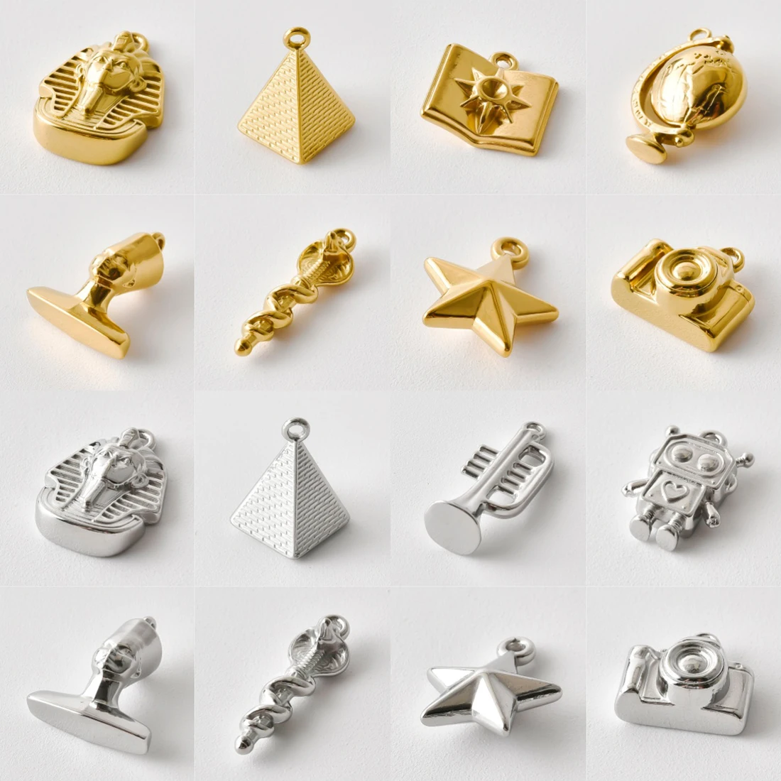Fashion 5pcs Egyptian Style Stainless Steel Charm 3D Figurine Medal Star Robot Pendant For Necklace Bracelet DIY Jewelry Making