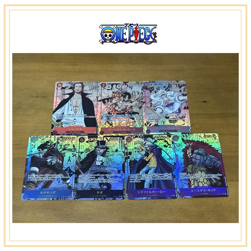 DIY ONE PIECE 7pcs/set Collection card Portgas D Ace Eustass Kid Anime characters Bronzing flash card Cartoon toy Christmas gift