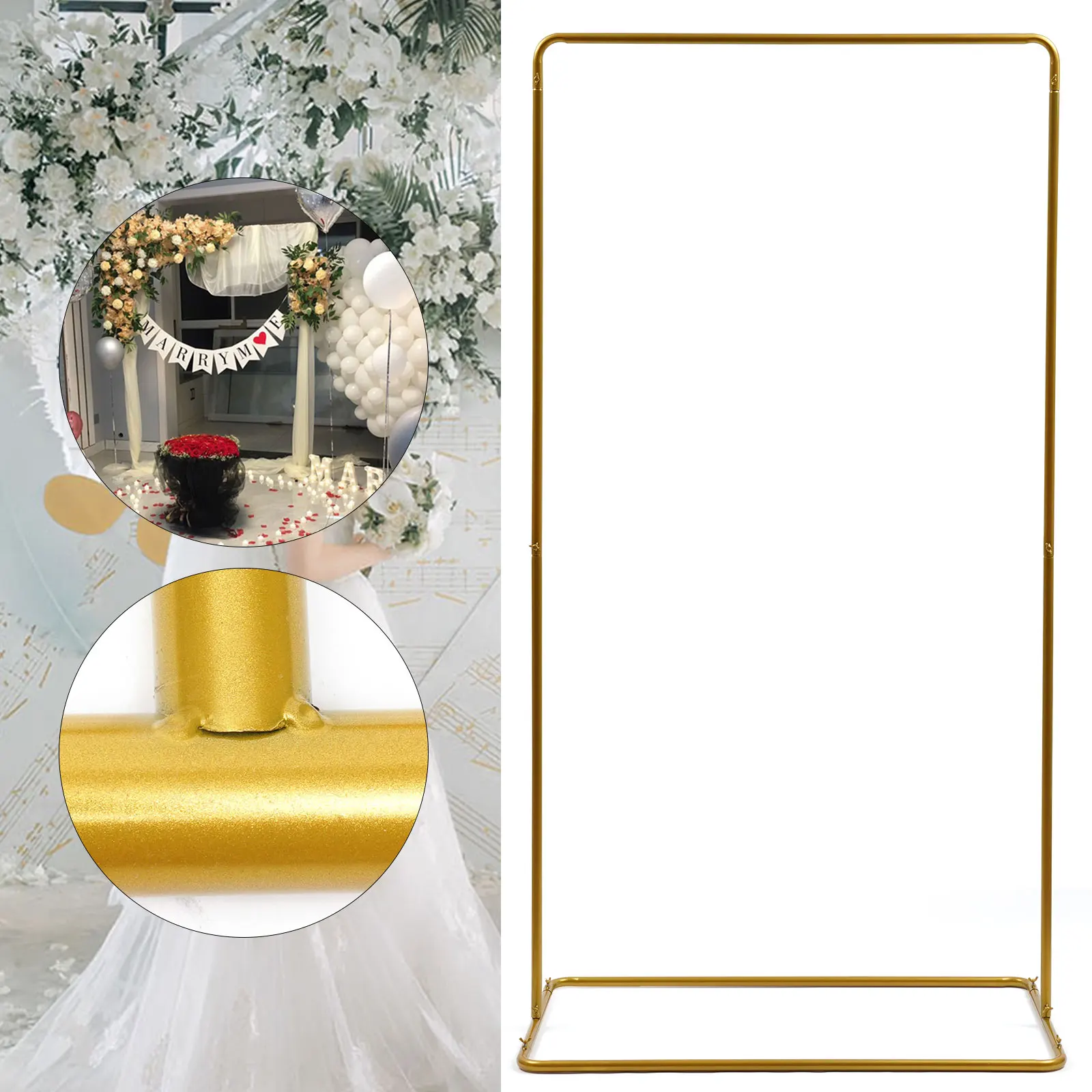 Gold Arch Frame Backdrop Stand, DIY Square Metal Arch Balloon for Wedding Ceremony