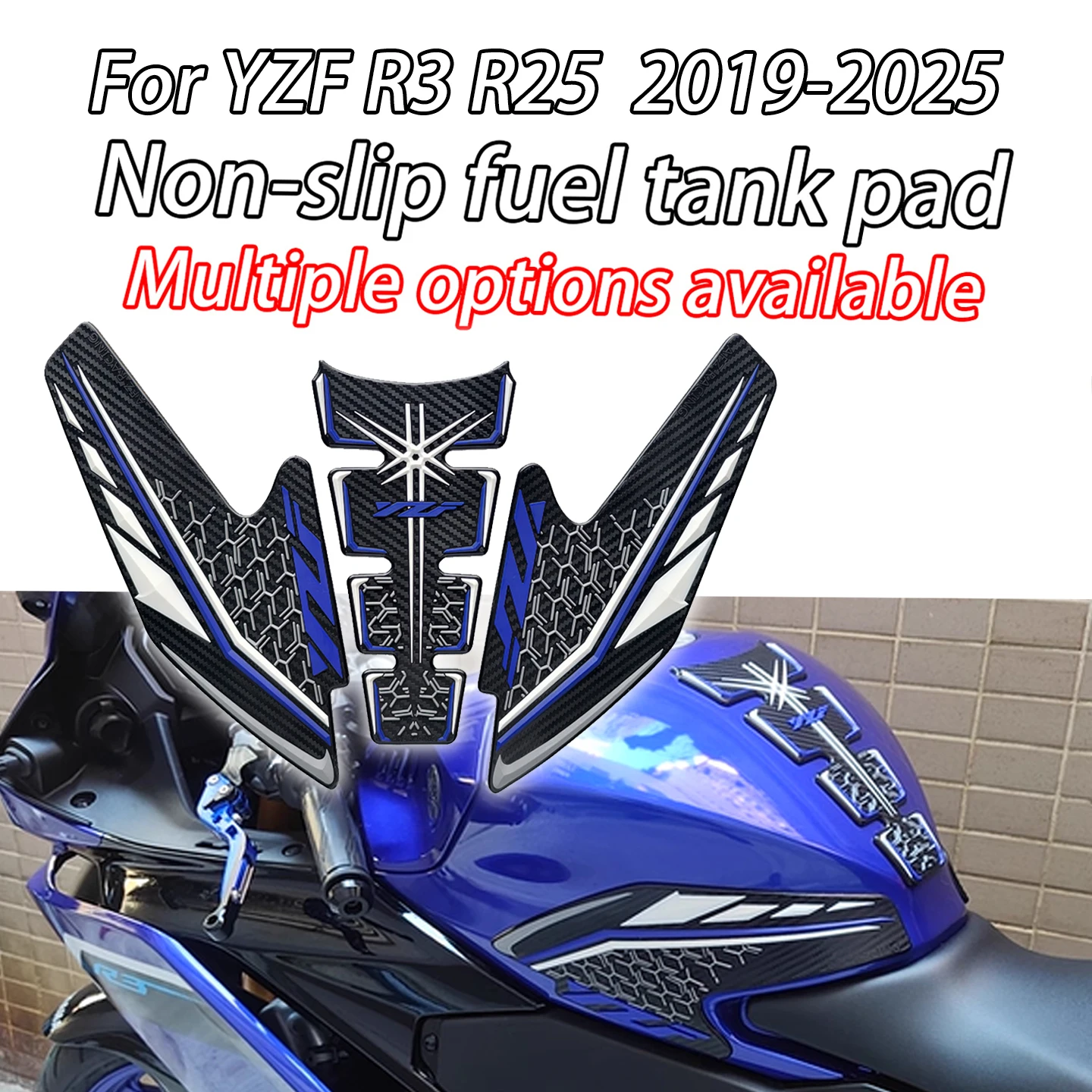 For Yamaha YZF R3 R25 2019-2025 YZF R3 R25 Motorcycle Sticker Anti-Slip Tank Pad Fuel Tank Stickers Knee Pad Modified Parts Tank