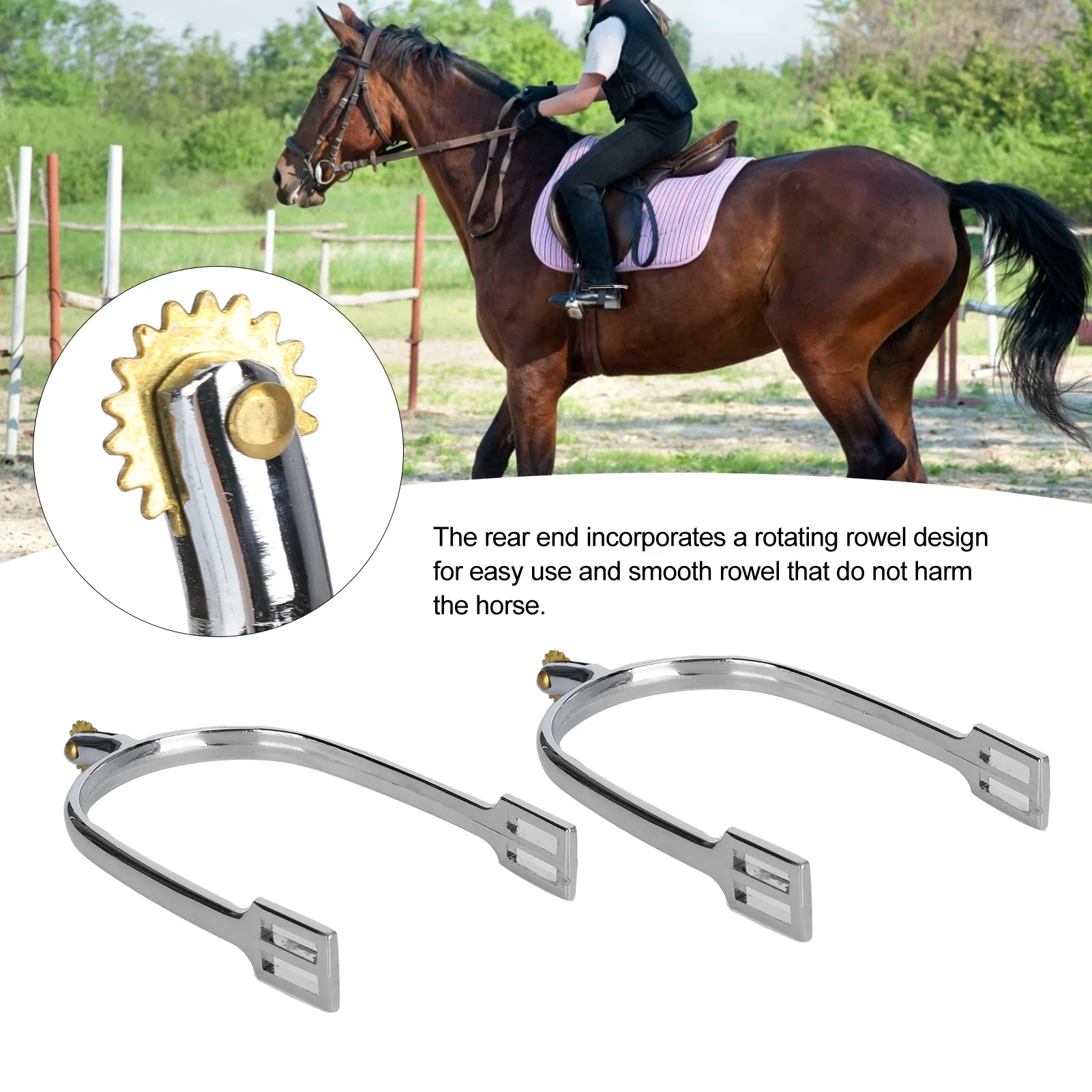 Riding Horse Spurs English Horse Spurs Horse Spurs Zinc Alloy English‑ Riding Horse Accessory with Rotatable Copper Rowel