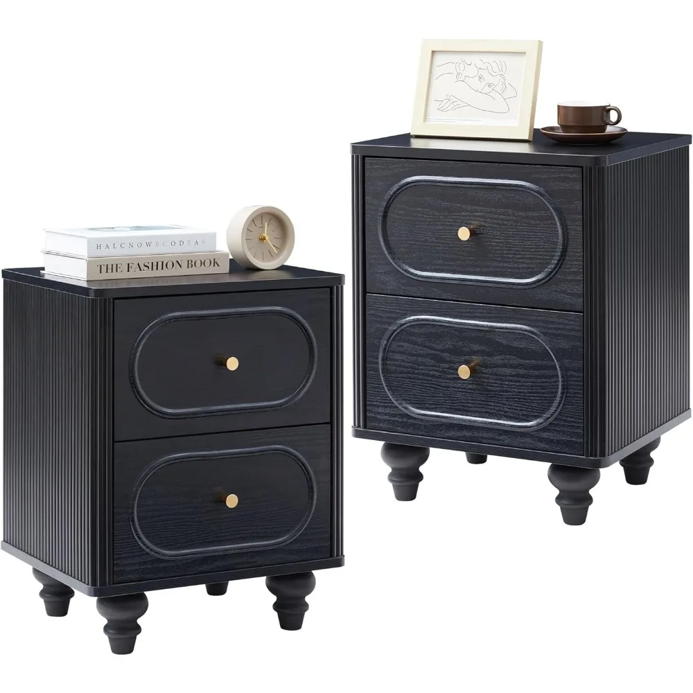 

2 Drawer Fluted Nightstand Set of 2, Mid Century Modern Farmhouse Night Stand Small End Table Bedside Table for Bedroom,