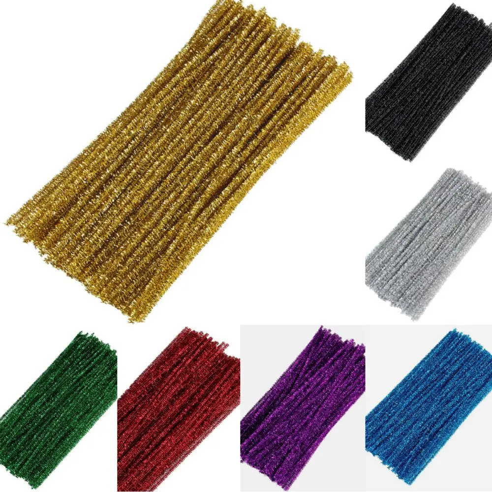 100Pcs Shining Craft Pipe Cleaners Multicolored Flexible Stems Chenille Stems Creative Glitter Sparkle