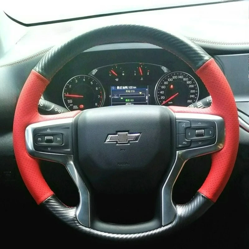 

Для Chevrolet Blazer Silverado 3500HD Suburban Tahoe DIY ремонт красная кожа матовый углеродное волокно чехол на руль автомобиля