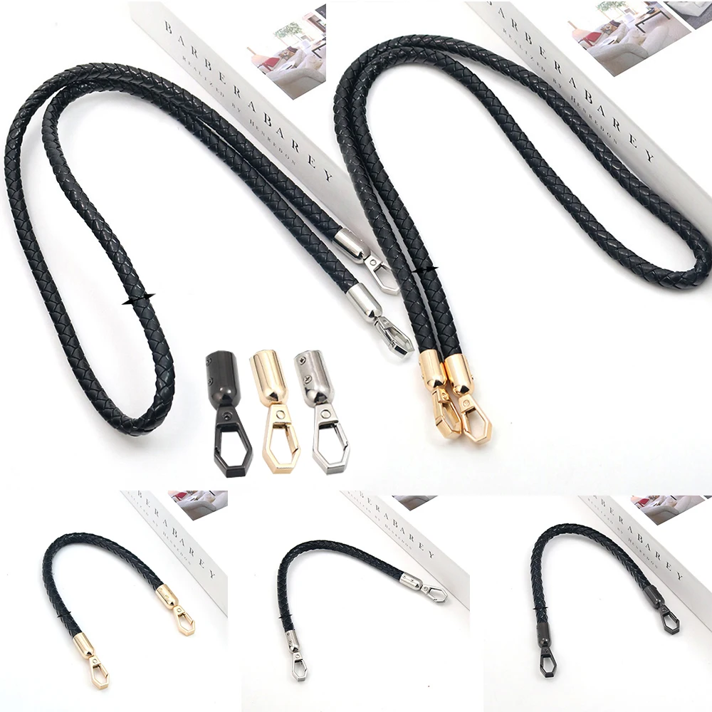 Pu Leather Braided Rope Handles Metal Buckle Handle For Handbags Shoulder Bag Strap Replacement Bag Belts Purse Weave Straps