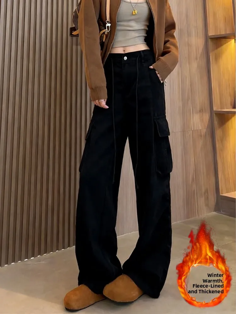 

Женские повседневные брюки с высокой талией, расклешенные, прямого кроя, утепленные, осенне-зимние, для похудения