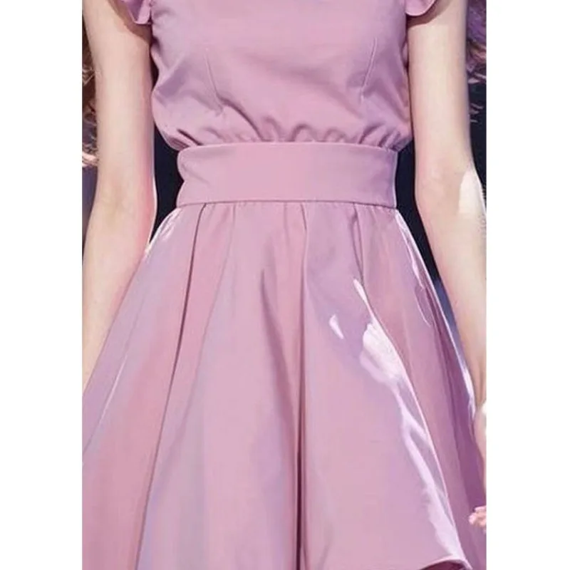 Popular Beautiful Dress 2024 Summer New Light Purple V-neck Small Flying Sleeve Waist Dresses Women