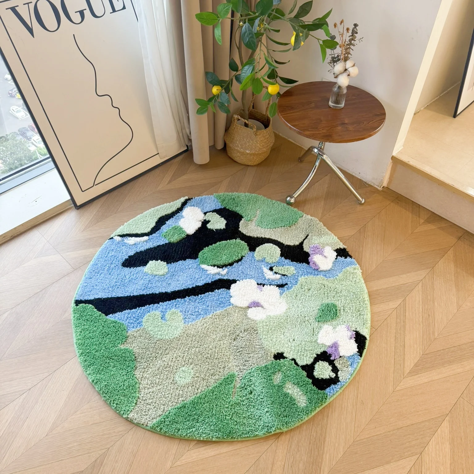 زنبق الماء بركة نمط معنقدة البساط جولة الأخضر الأزرق رقيق أشعث السجاد عدم الانزلاق ماصة حمام حصيرة غرفة المعيشة غرفة نوم الطبيعة #4