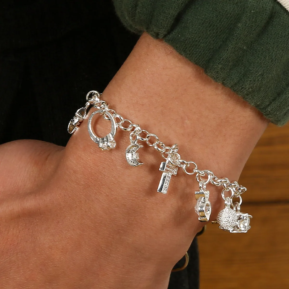 Men\'s Fashion Double Chain Cross Hollow Wrist Bracelet Lobster Claw Buckle Stainless Steel Bracelet Hip Hop Punk Party Jewelry