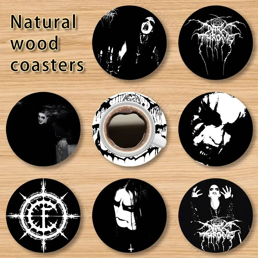 

D-Darkthrone B-Band Style Vintage 4in Wooden Coasters Coffee Tea Cups Home Decor Christmas New Year Party Gift
