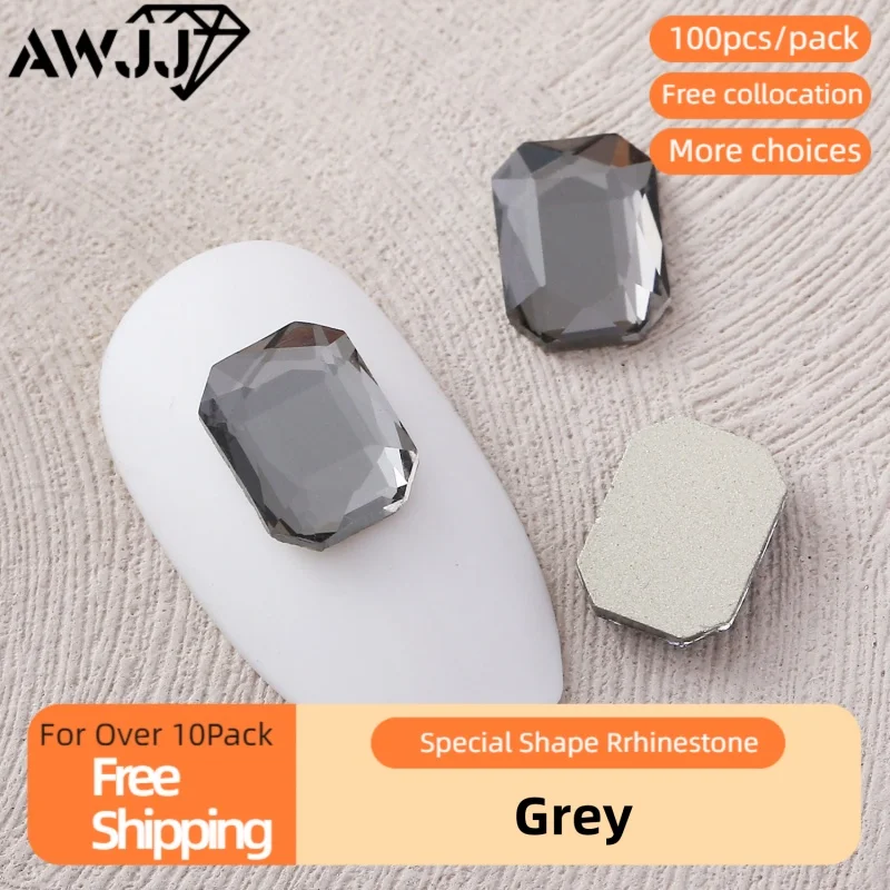 100pcs Exquisite Grey Nail Diamonds High Quality Diverse Shapes Precision Cutting Premium Flat bottom Nail Art Rhinestone