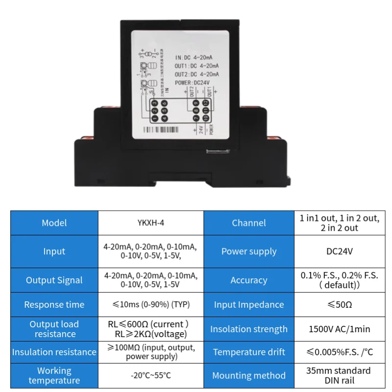 Current Input Distribution Isolator Pluggable Signal Isolator analog 4-20ma converter distributor current transmitter 0-10v 0-5v