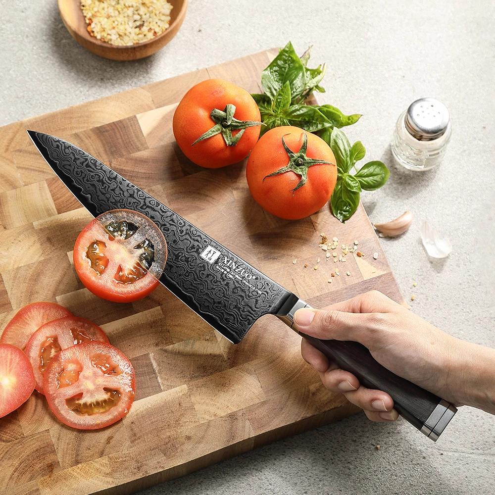 XINZUO Damascus Steel 8.3 Inches Chef Knife 12Cr18MoV Steel Core With Ebony Wood Handle Household Cooking Tools Fine WorWorkmans