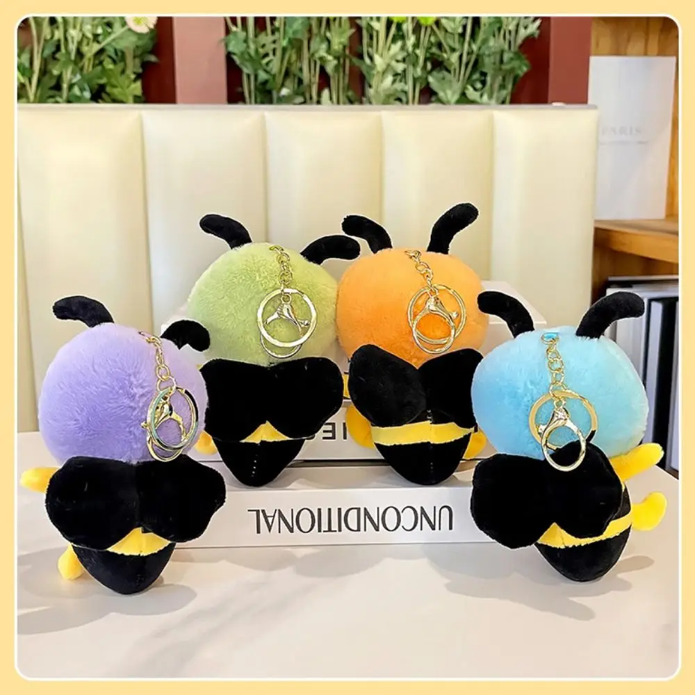 Little Bee Shape Bee Plush Keychain Stuffed Cotton Cartoon Bee Doll Bag Pendant Creative Cute Plush Animal Bee Keyring