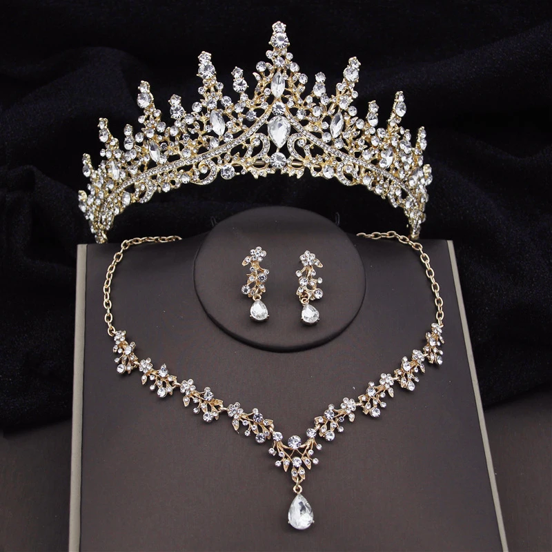 Baroque Fashion Bridal Jewelry Sets Luxury Crown Earrings Choker Necklace Set Women Wedding Dress Tiaras Bride Jewelry Set