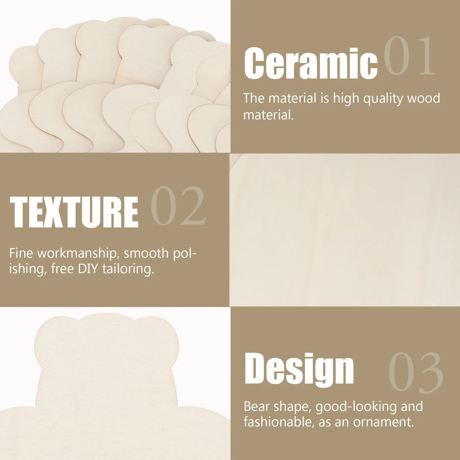 

40Pcs Wooden Bear Cutout Unfinished Wood Slices for DIY Kids Painting Craft Light Color White Embryo Bear Shaped Decorative