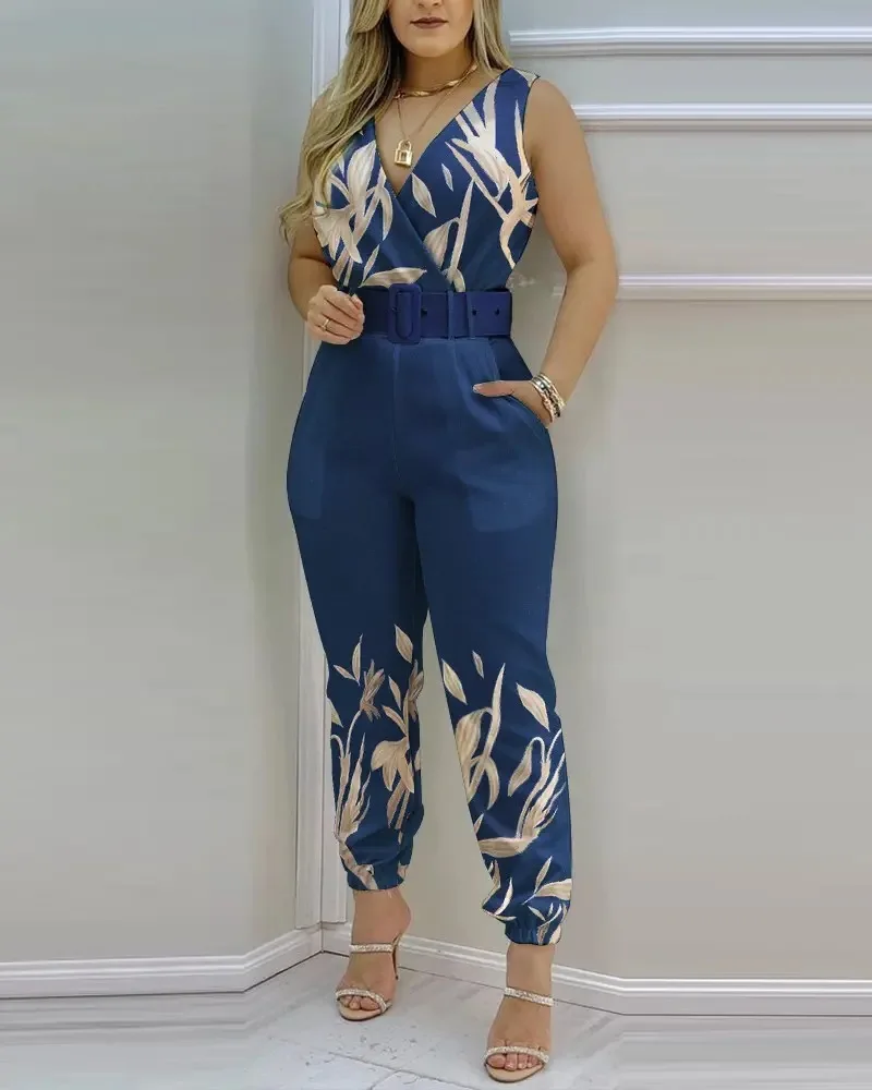 

New Women's Jumpsuit Elegant Sexy Suspender Printed Jumpsuits Casual Hip Waist Overalls Romper For Women Spring Summer 2024