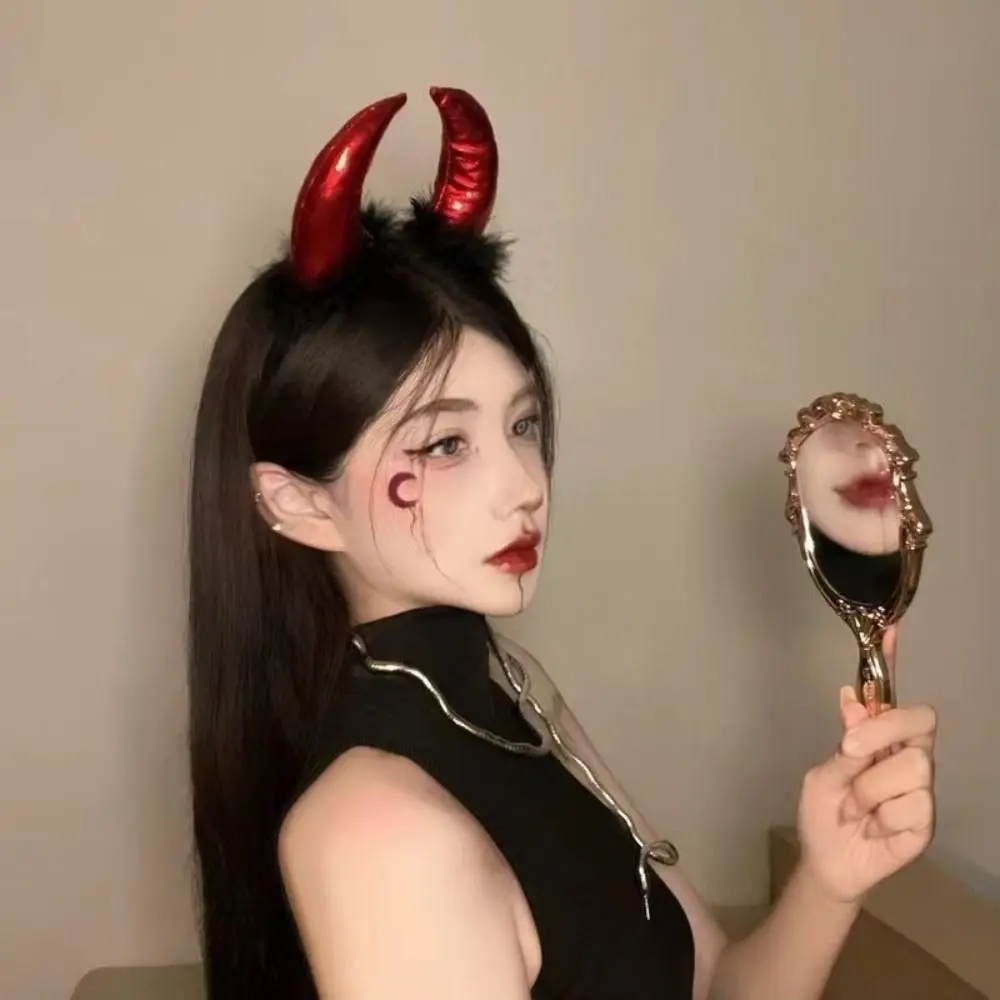 Disfraz rojo diadema con cuernos de diablo, accesorios para el cabello, decoraciones, banda para el cabello de Halloween, diadema gótica con purpurina para fiesta de Halloween para adultos