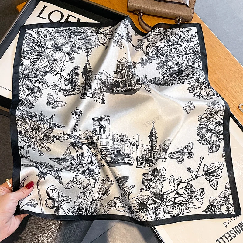 100% Silk Scarf Women 53*53cm Square Foulard Female Design Print Neck Scarf Hair Bandana Wirst Headkerchief