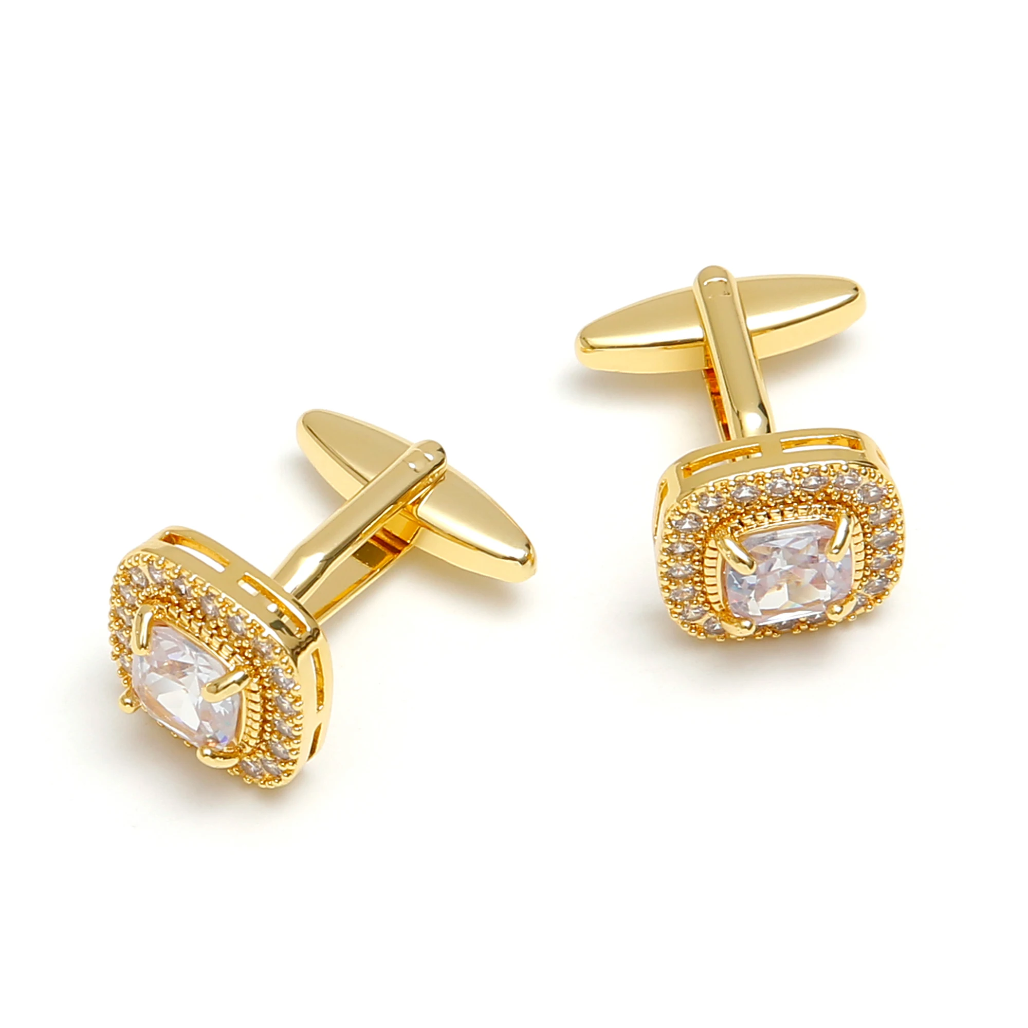 Cufflinks for Men TOMYE XK25018 Luxury Zircon Golden Copper Square Cute Dress Shirt Cuff Links Jewelry