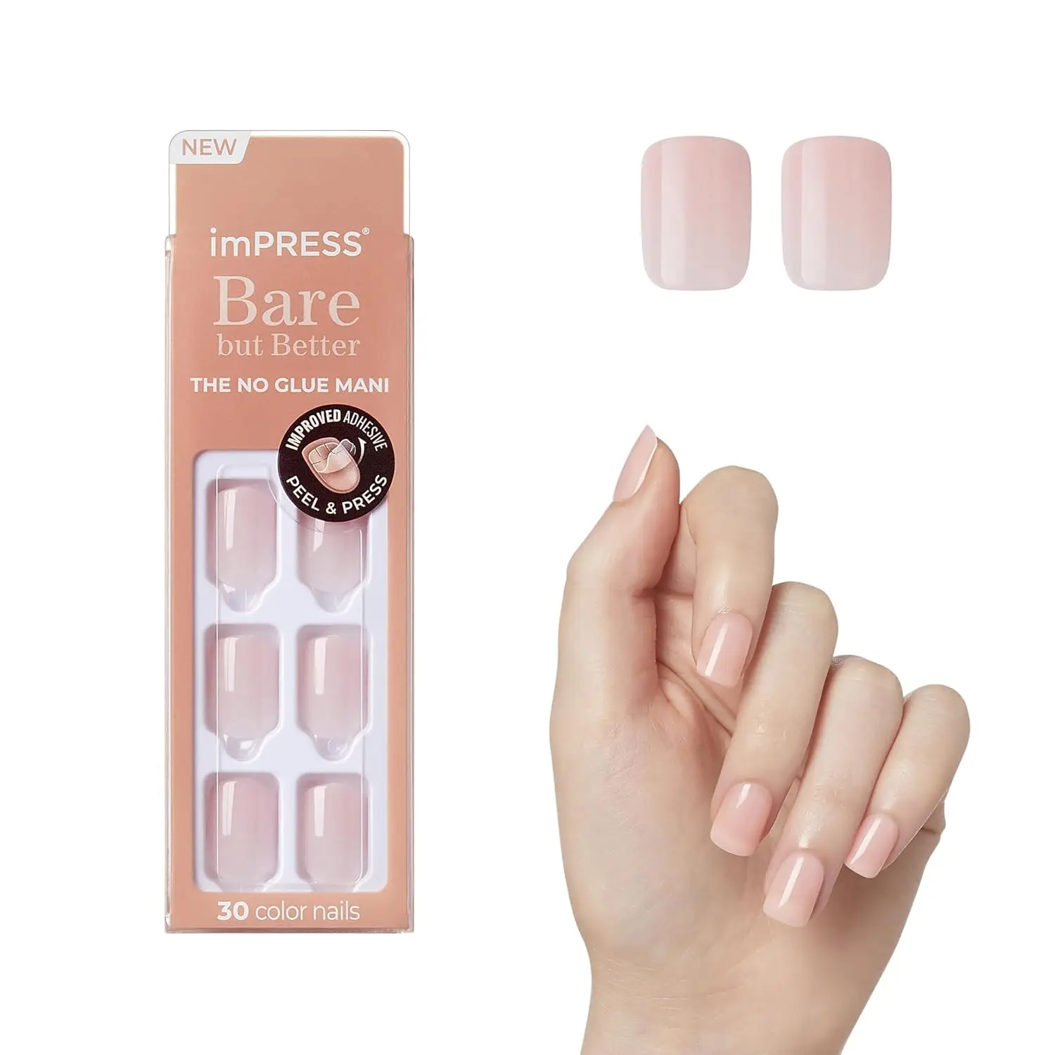 30 Pcs Nude Pink Short Squoval Press On Nails, No Glue Needed, Gel Finish, Lasts Up To 10 Days, Includes Prep Pad, Mani Stick & Mini File
