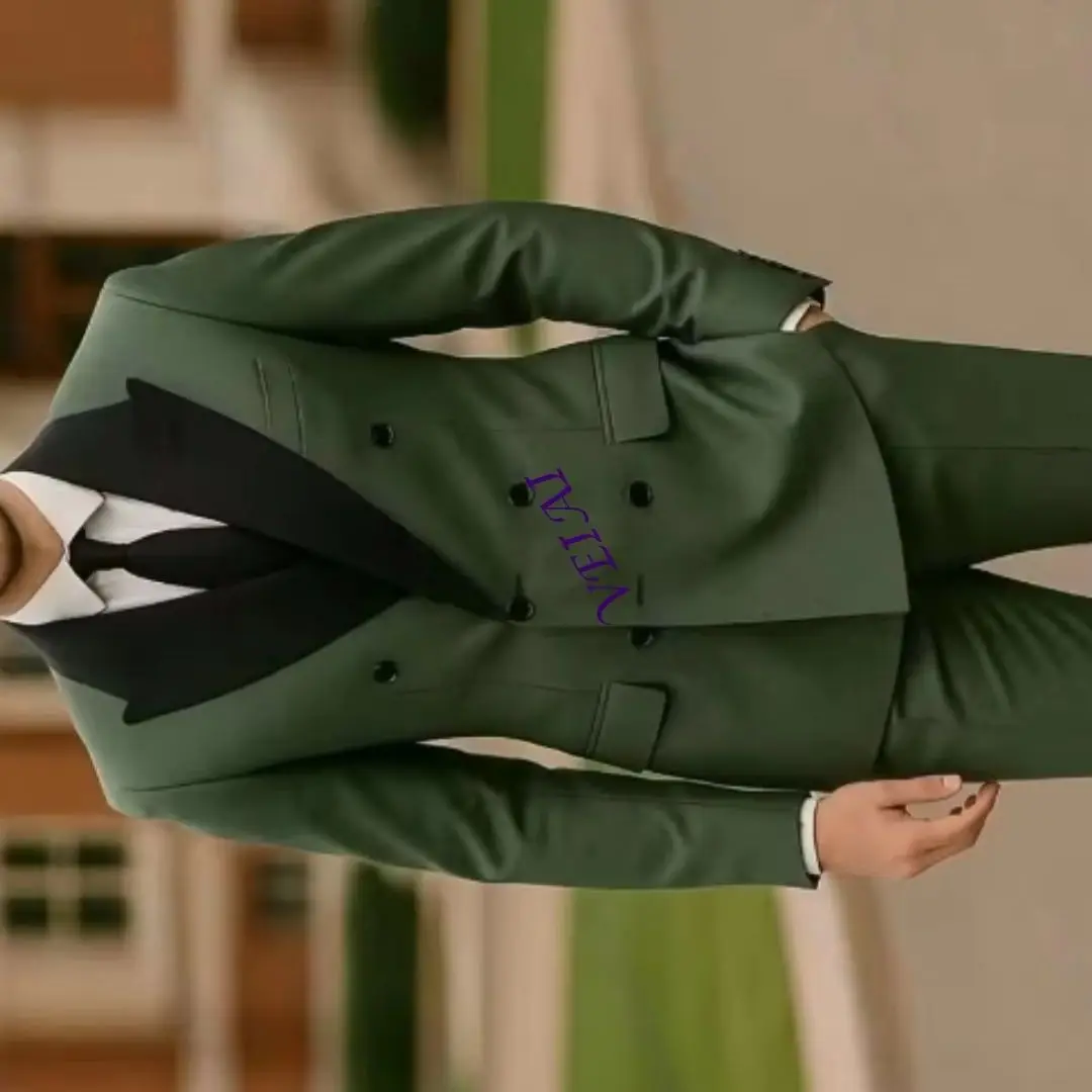

Blue Collar Green 2 Piece Set Customizable Male Tuxedos for Groom Groomsman Wedding Party Prom Formal Business Suit