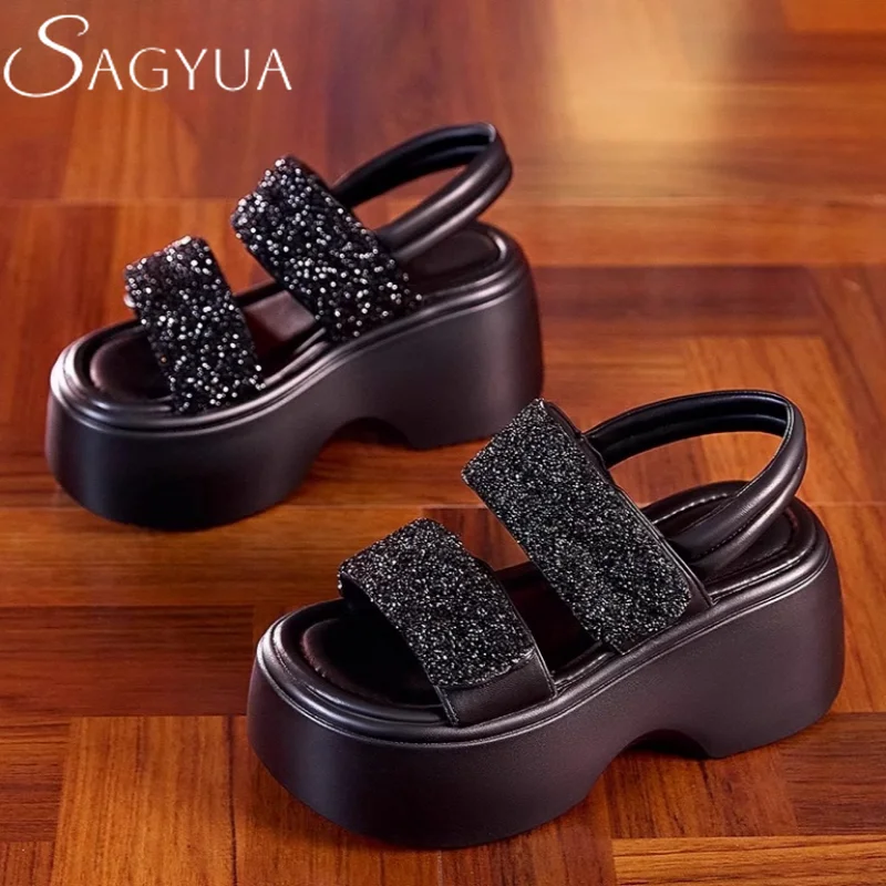 

Bling Women Platform Heeled Sandals Wedges Casual Shoes Slingback 2025 Trend Dress Summer Loafers Open Toe Comfort Sandalias