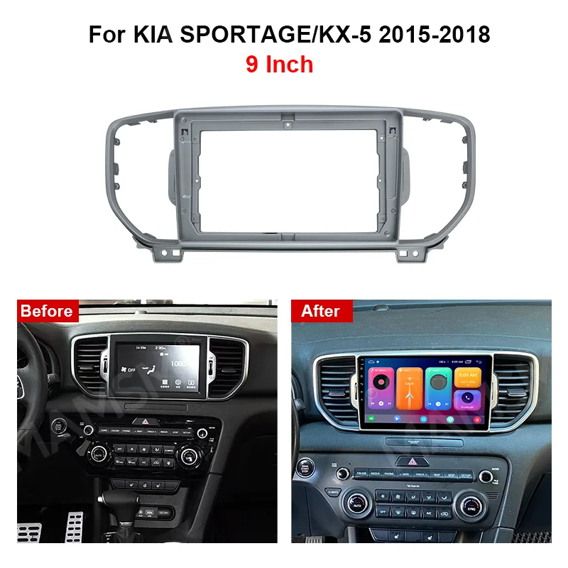 9 inch For KIA SPORTAGE KX-5 2015-2018 Car Panel Mounting Bezel Faceplate Center Console Fascia Car Radio Frame Cable CANBUS Kit
