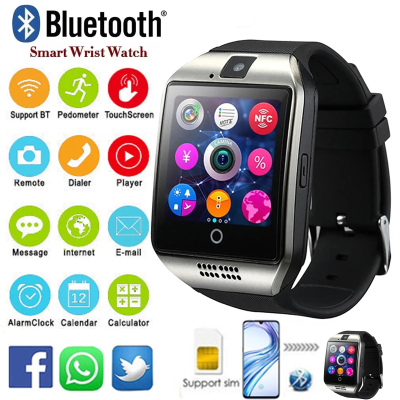 Touch Screen Smart Watch Q18 Call With Camera Bluetooth-compatibel Sim Card Man Woman Sport Waterproof Smartwatch IOS Android