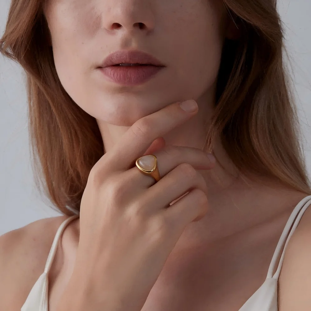 

Luxury Natural Stone High Quality Stainless Steel 18K Gold Plated Ring Daily Antirust Jewelry for Women
