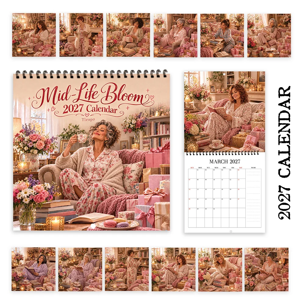 1pc 2027 Cozy Flowers Woman Wall Calendar,12‑Month Planner,Gift For Back‑to‑School,Christmas,New Year,Free Stickers Included