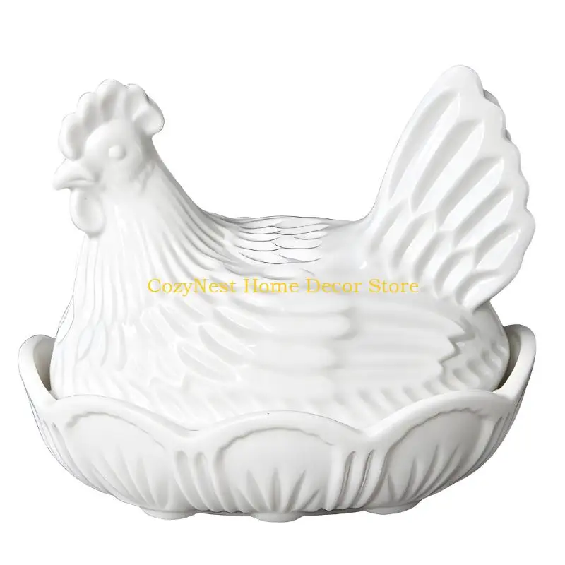 92MF Glass Chicken Candy Canister for Dining Room Countertops and Gift Decors
