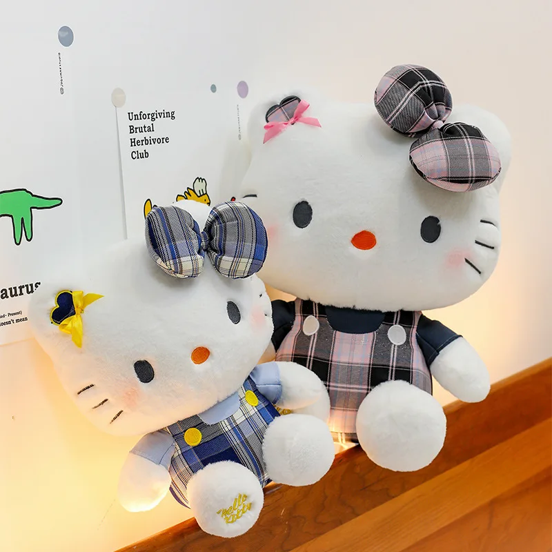 Cartoon New Plaid Skirt KT Cat Plush Doll Toy Sanrio Anime Kitty Cat Doll Kids Birthday Gift Plush KT Doll Girls Lovey Toy