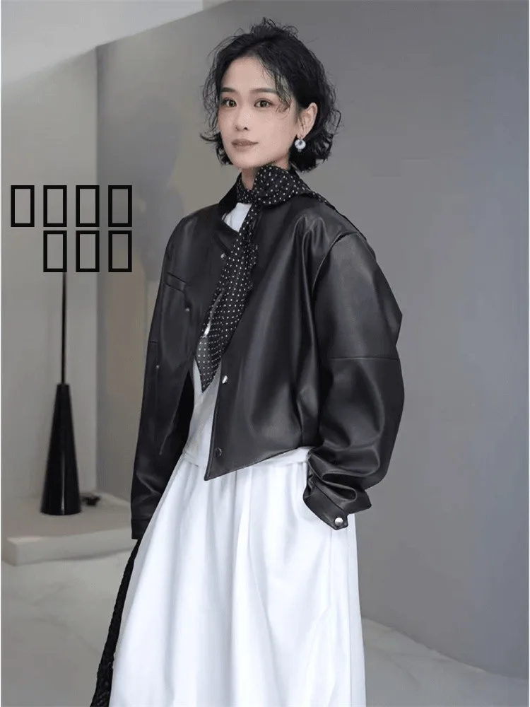 クールシックな女性のレザージャケット韓国 Sle 非対称ボタン春 2026 新しい小さいサイズ Ele Jaet Sli アウター