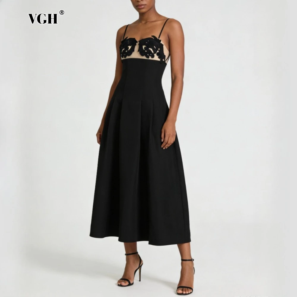 

VGH Новое летнее модное женское платье с квадратным вырезом, без рукавов, из цельного материала с кружевными вставками, в стиле люкс-стритвир