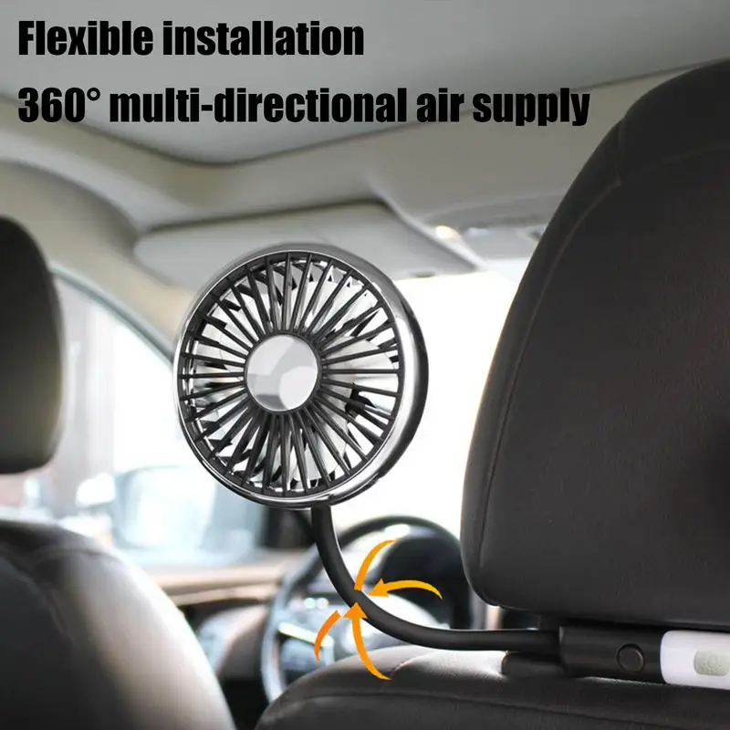 

Dual Car Backseat Cooling Fans Dual Head Cooling Air Fan For Rear Seat Passenger 3 Speeds And 360 Degree Rotatable Adjustable