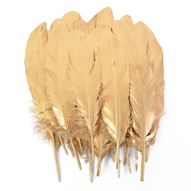 10/20 pçs ouro mergulhado pena natural ganso peru penas para festa de casamento caixa de presente decoração do bolo balão enchimento diy artesanato