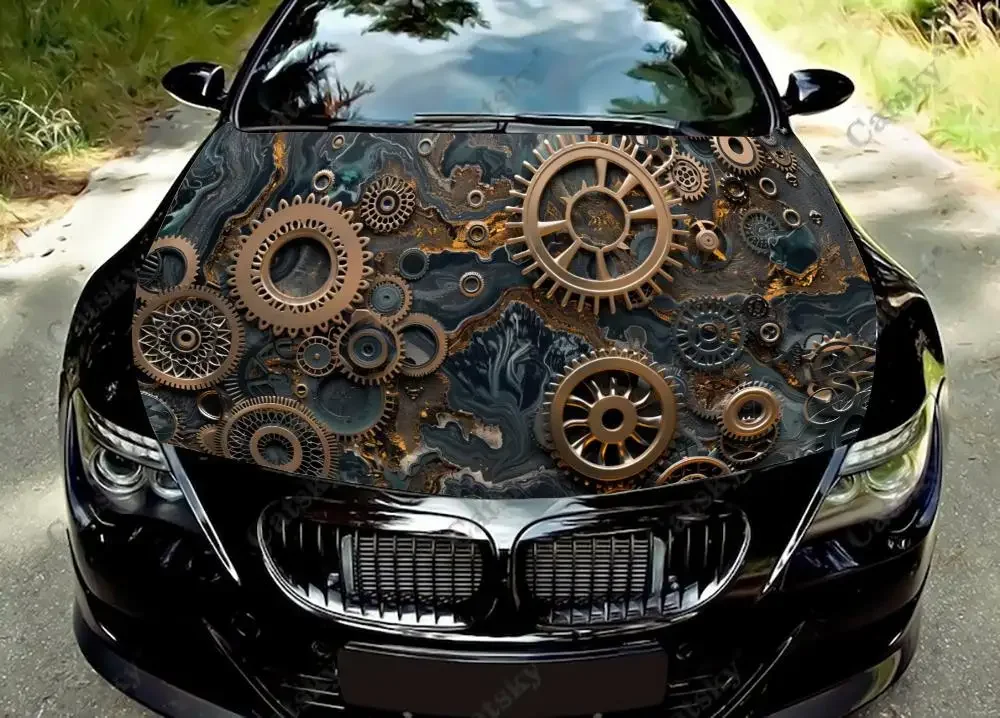 

Rusty Gears Design Car Hood Decal Stickers Wrap Vinyl Film Engine Cover Decals Sticker Car Hood Protective Film