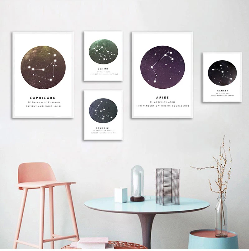 Constellations Nursery Wall Art Canvas Painting Black White Poster Prints Astrology Sign Minimalist Nordic Kids Pictures Decor