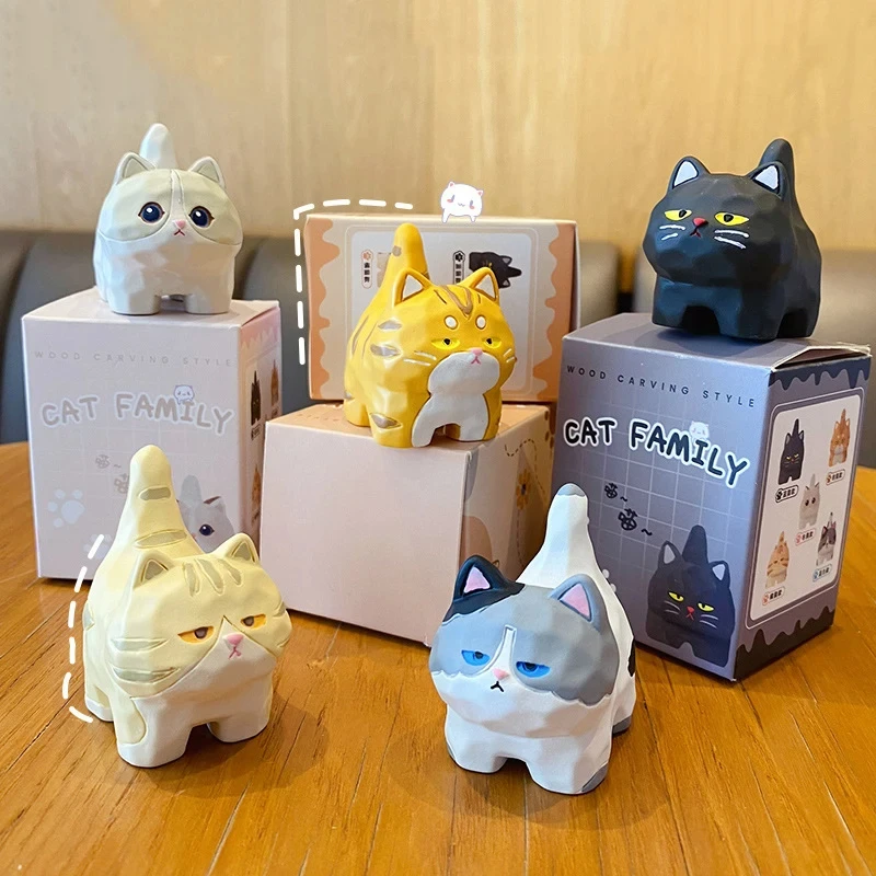 Ornamen kartun kucing dekorasi Interior rumah mobil Meow ukiran kayu gaya Resin ornamen kecil hadiah kreatif asli