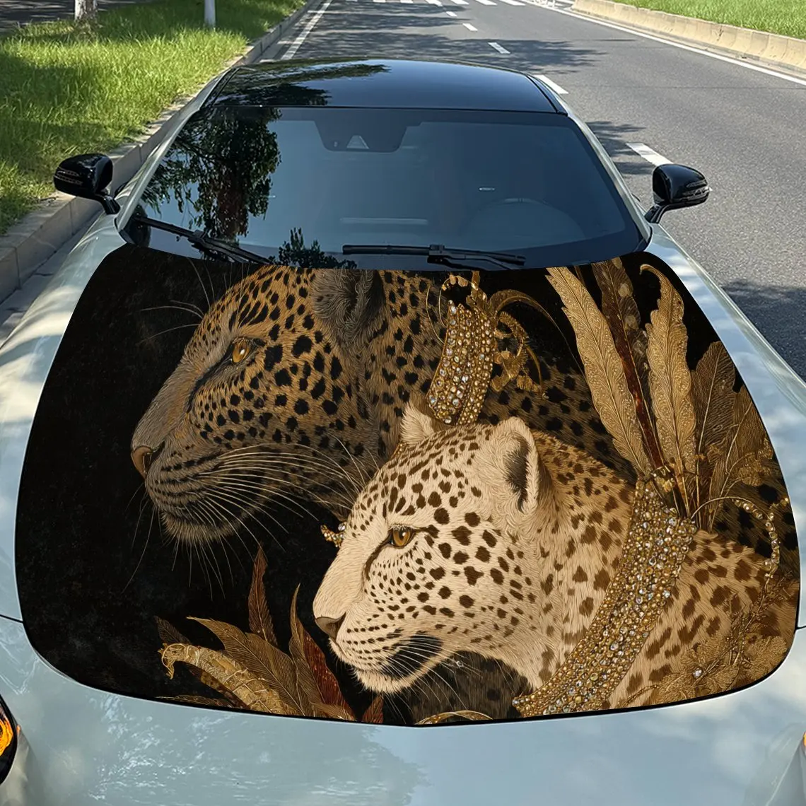 

Glamorous Leopards Car Engine Hood Sticker, Auto Vinyl Wraps, Waterproof Self-adhesive Vehicle Decal, Durable & Anti-scratch Aut