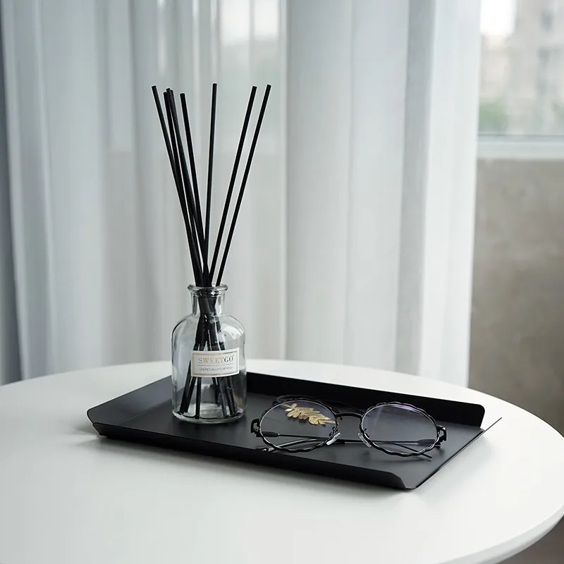 Nordic Style Minimalist Coffee Shop Serving Tray , Ins Inspired Folded ,Edge Iron Trays for Desktop Storage & Snack Display