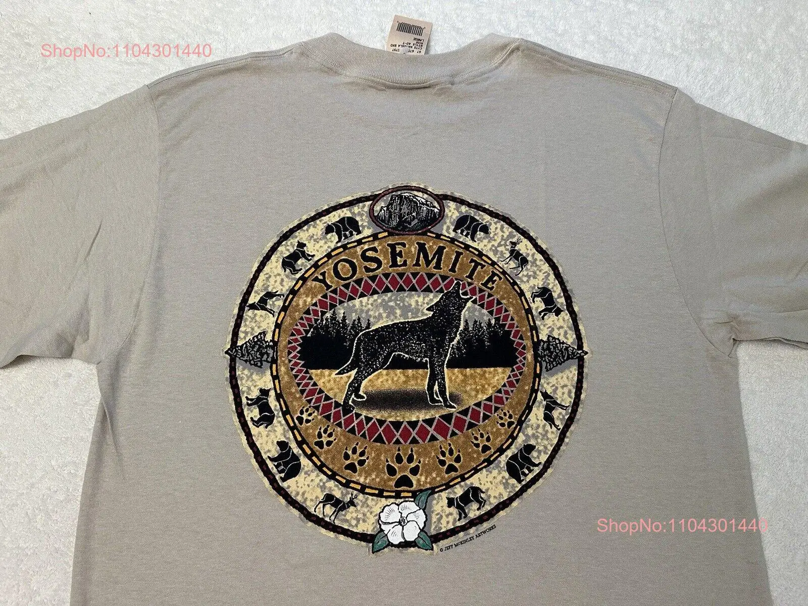 Vintage 1990s 90s Yosemite National Park Half Dome Wolf T Shirt L NEW w Tags long or short sleeves