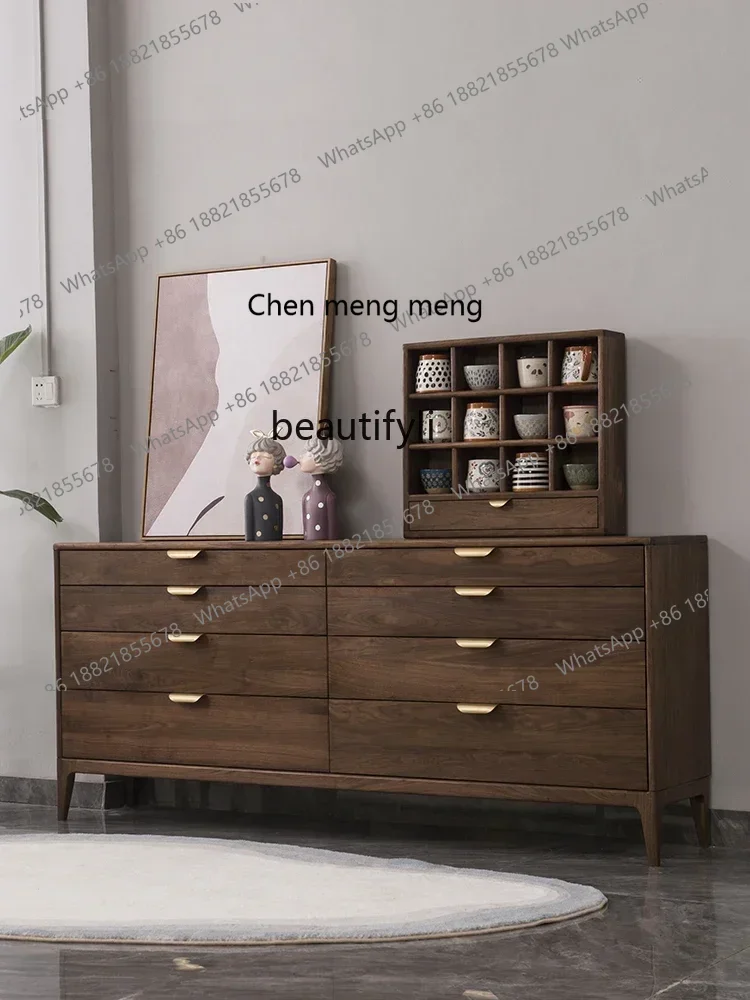 

182Black Walnut Eight Spares Cabinet Nordic Log Storage Cabinet Side Cabinet Bedroom Solid Wood LockerQ