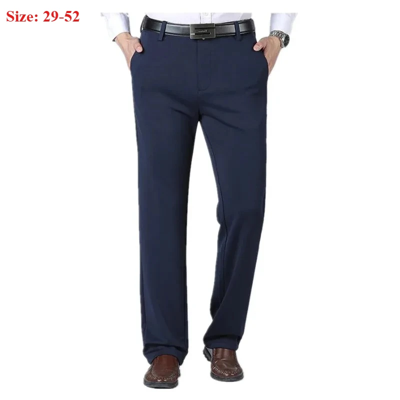 

Мужские классические брюки на осень, утепленные, черные, синие, серые, эластичные, стрейч, деловые, свободного кроя, больших размеров 46, 48, 50, 52, офисные брюки