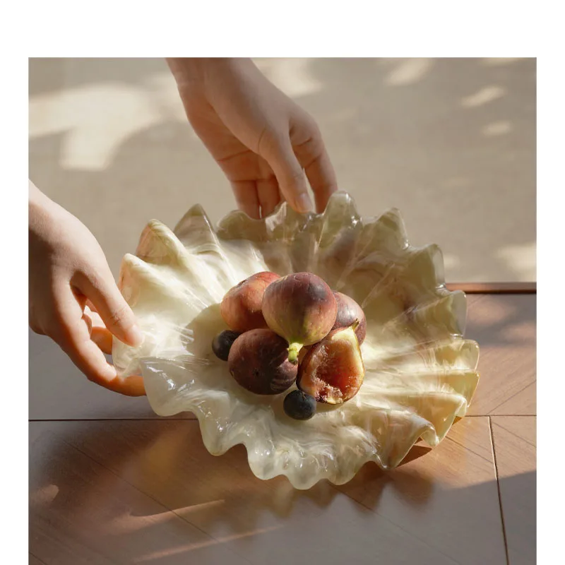 Retro Fruit Bowl Decorative Piece Creative Wave-Patterned Shell-Inspired Living Room Table Storage Tray Fruit Bowl Dish