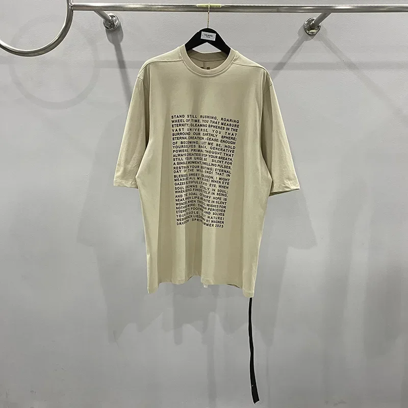 24ss Rick Graphic T Shirts Y2k Streetwear High Quality Printed Men Clothings Summer RO Owens Oversized Floating with Belt Design