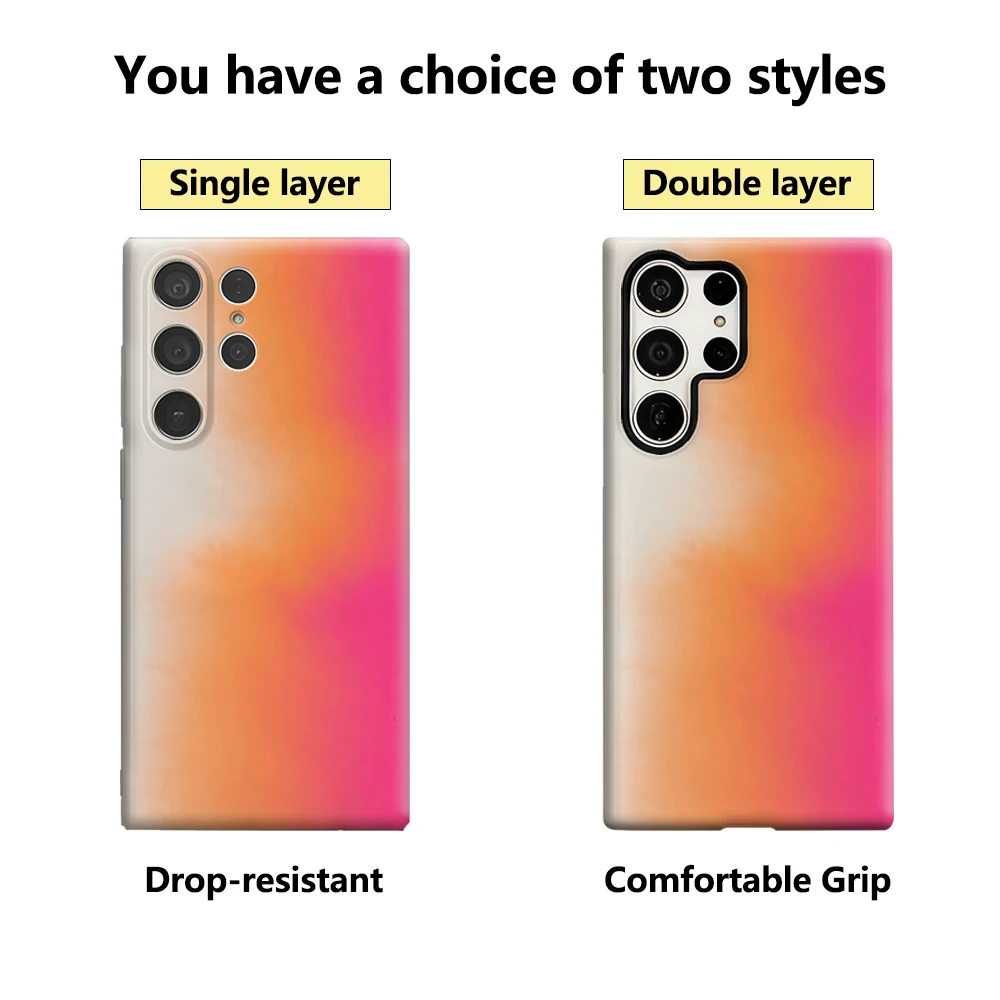 حافظة هاتف متدرجة باللون الوردي - لهاتف سامسونج جالاكسي S25 Ultra S24 S23 Ultra Plus غطاء خلفي لامع بطبقة مزدوجة